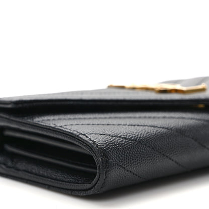 Saint Laurent Grain De Poudre Matelasse Chevron Monogram Flap Wallet Black 7 of 11