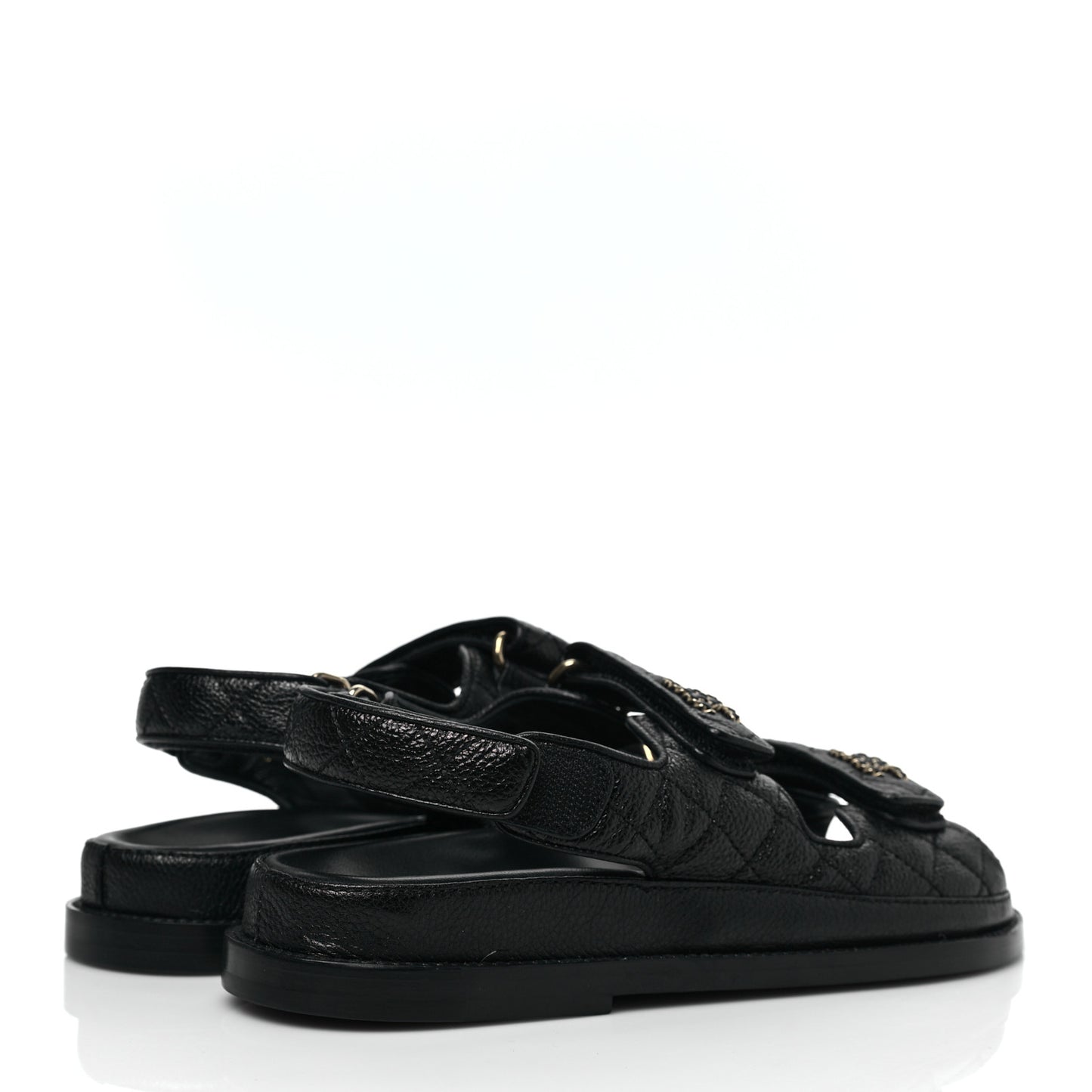 Grained Calfskin Velcro Dad Sandals 36 Black