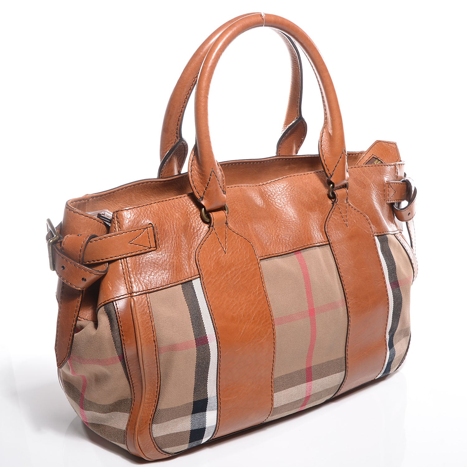Burberry Vintage Washed Leather House Check Medium Chadwick Tote Saddle Brown 2 of 10