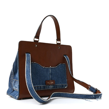 Valentino Garavani Calfskin Denim Rockstud Medium Joylock Satchel Blue 3 of 10