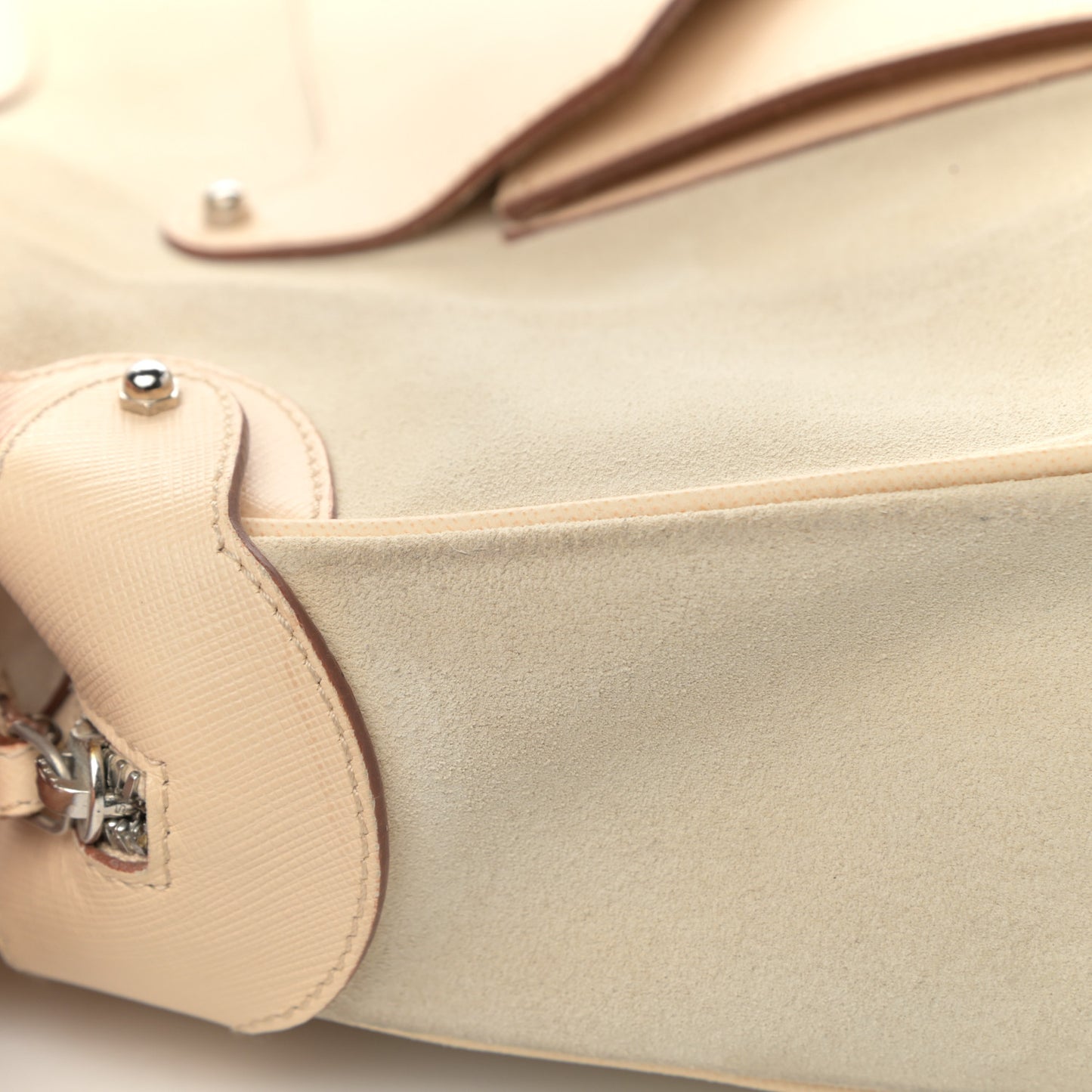 Suede Hammered Calfskin Gancini Satchel Beige