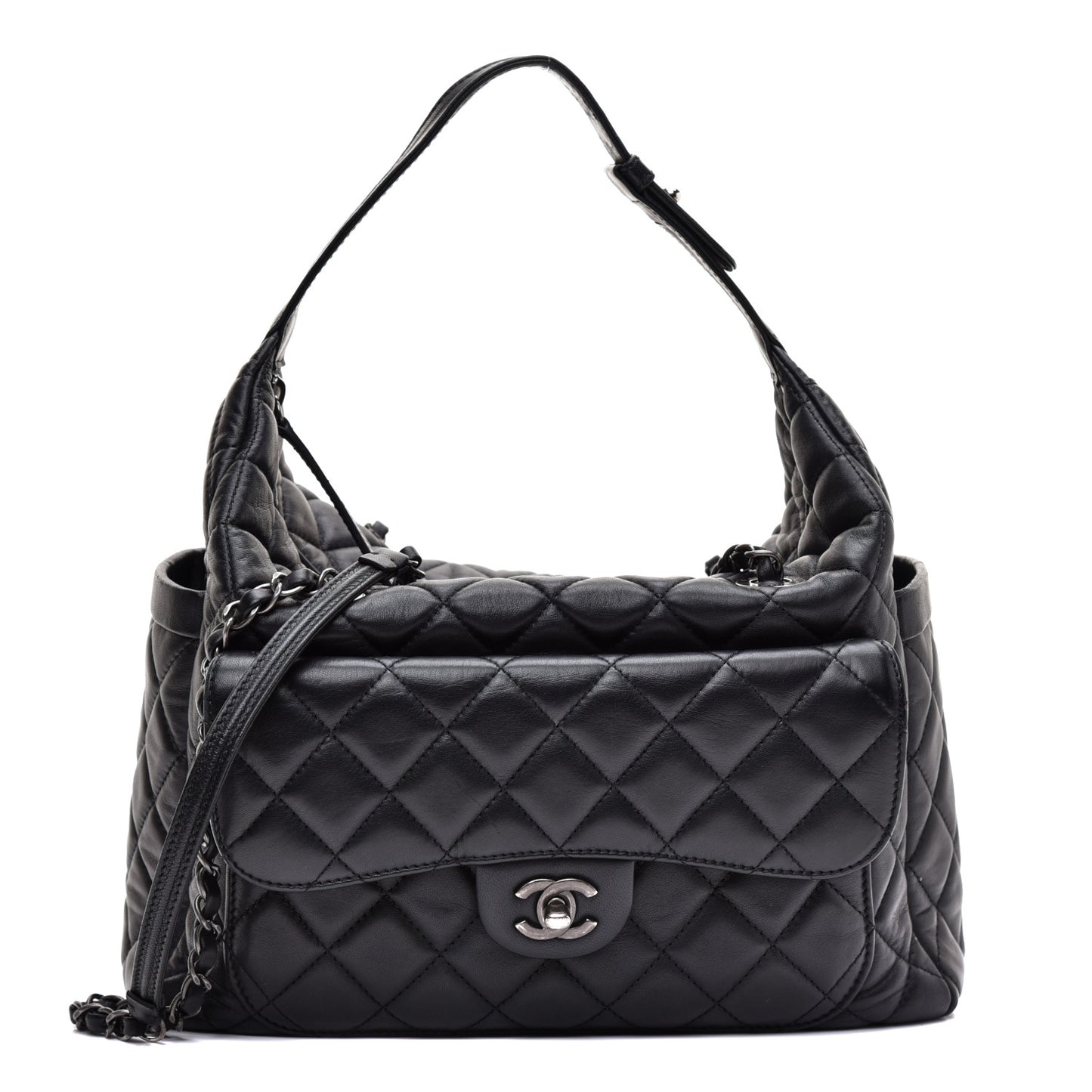 Lambskin Quilted Hobo Black