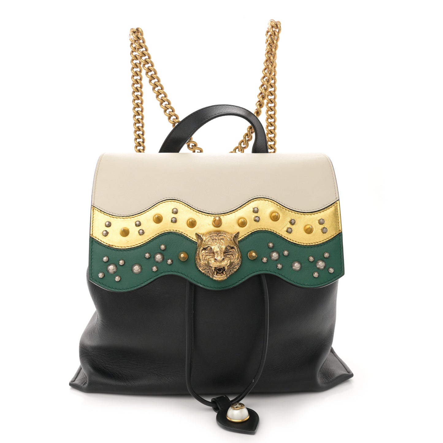 Calfskin Medium Malin Chain Backpack White Black Gold