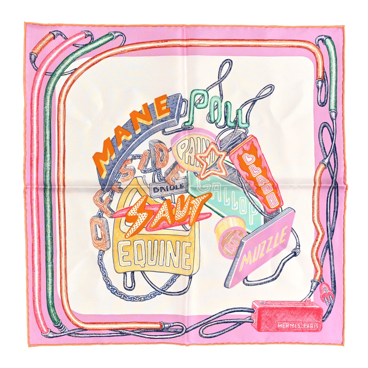 Hermes Silk Gavroche Chevaloscope Scarf 45 Neon Parme White Multicolor 1 of 3