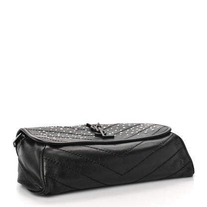 Saint Laurent Calfskin Studded Stardust Monogram Niki Shoulder Bag Black 3 of 8