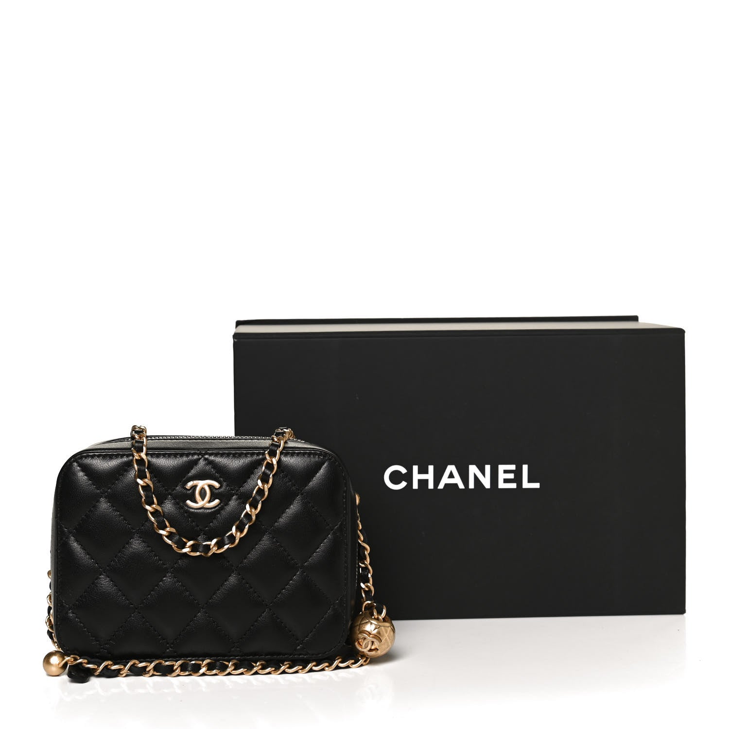 Chanel Lambskin Quilted CC Pearl Crush Camera Case Black 13 of 13