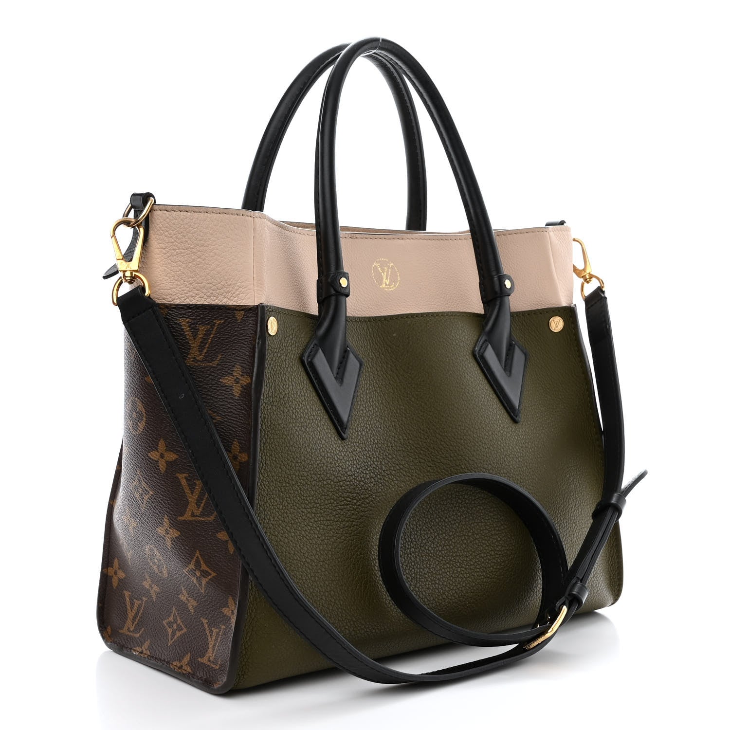Louis Vuitton Calfskin Monogram On My Side MM Laurier Green Toffee Latte Beige 3 of 10
