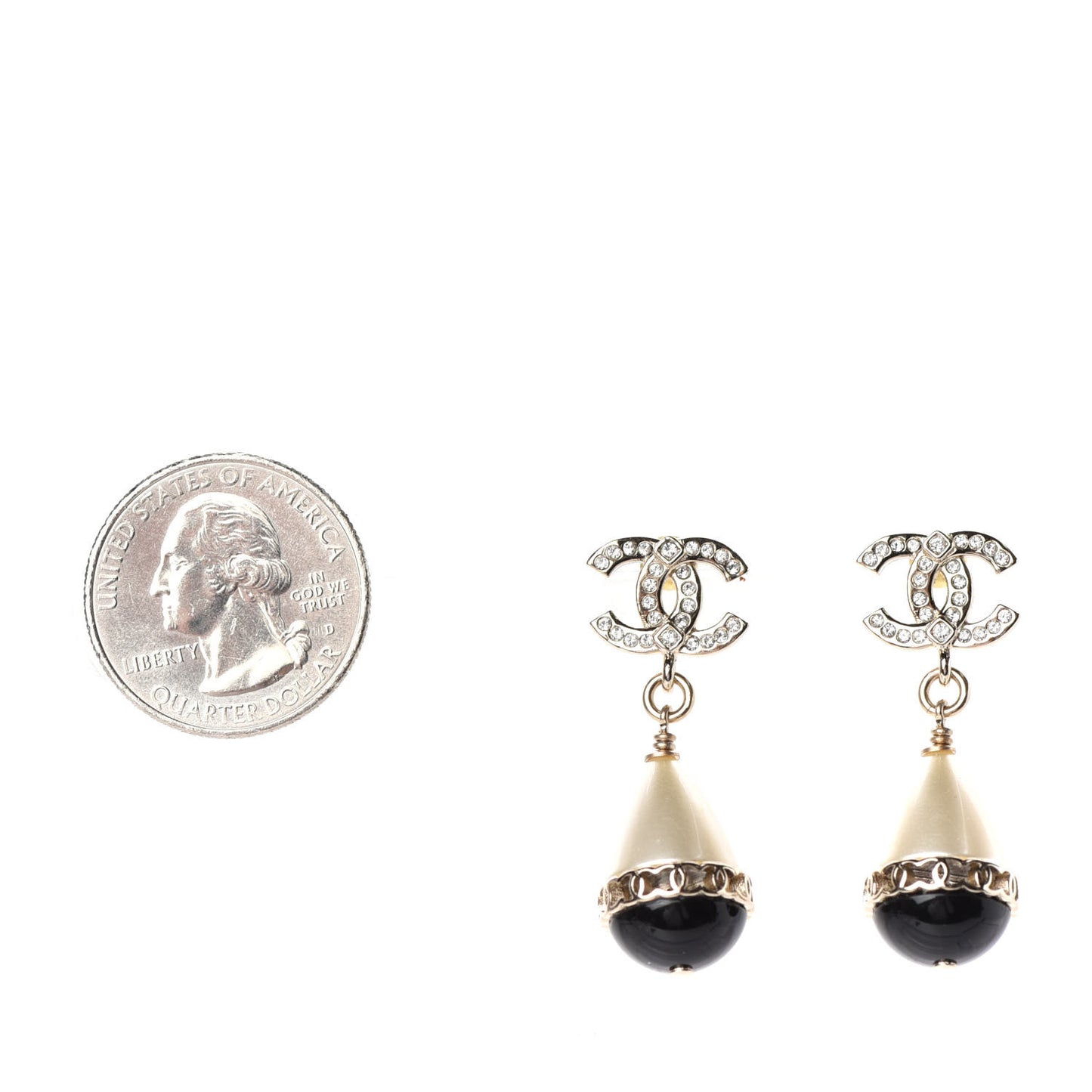 Crystal Pearl CC Fantasy Drop Earrings Gold Black