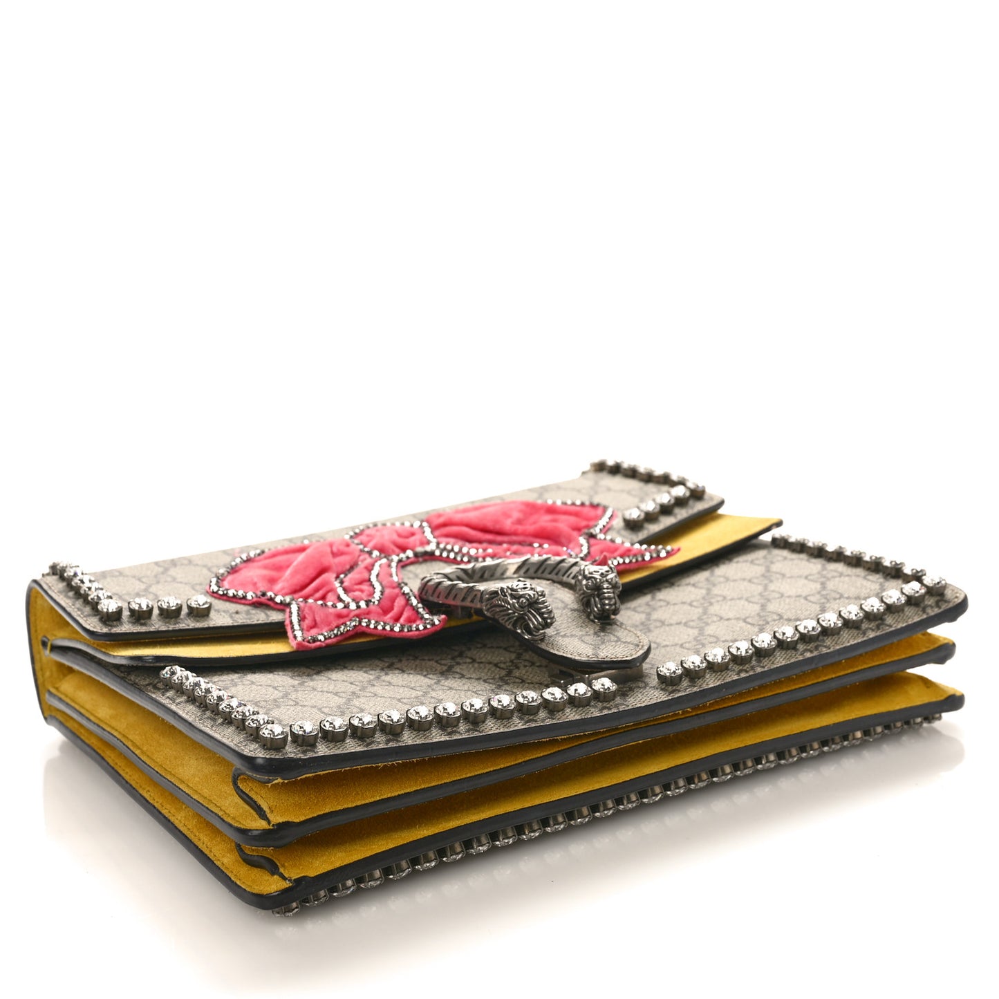 GG Supreme Monogram Crystal Bow Embroidered Medium Dionysus Shoulder Bag Yellow