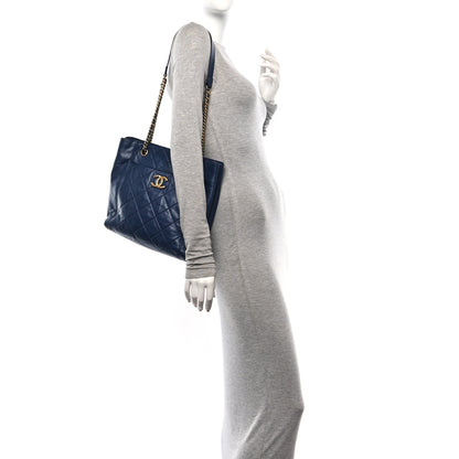 Chanel Calfskin Quilted CC Front Pocket Shopping Tote Navy 2 of 11