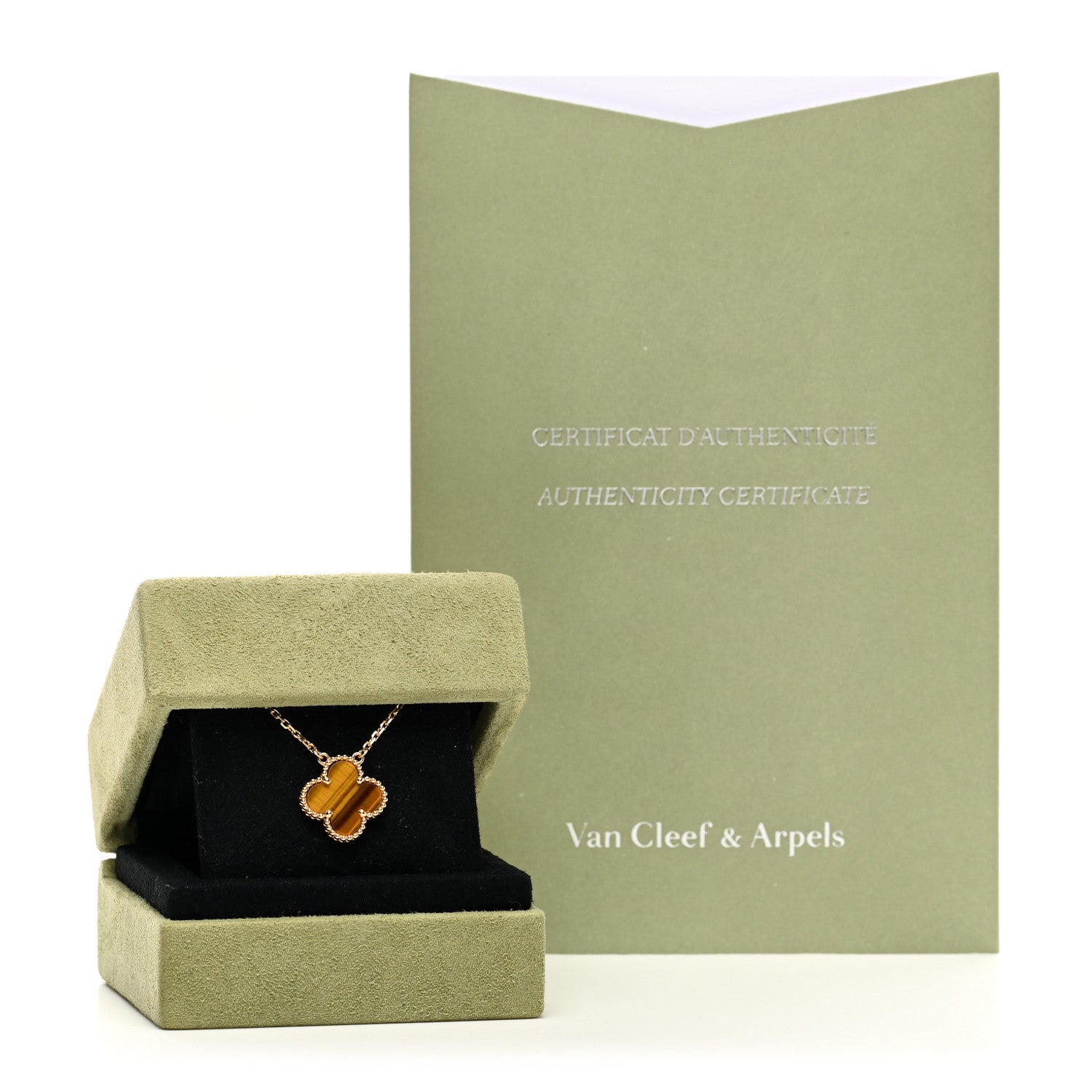 Van Cleef & Arpels 18K Yellow Gold Tiger Eye Vintage Alhambra Pendant Necklace 5 of 5