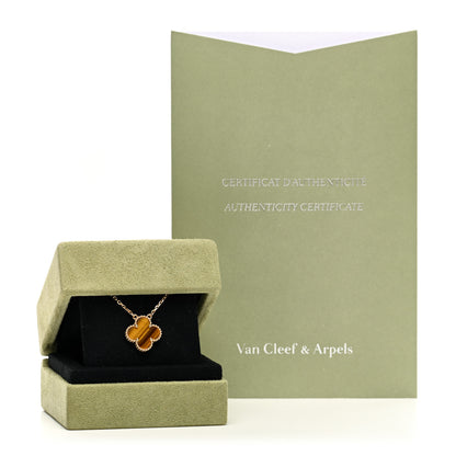 Van Cleef & Arpels 18K Yellow Gold Tiger Eye Vintage Alhambra Pendant Necklace 5 of 5