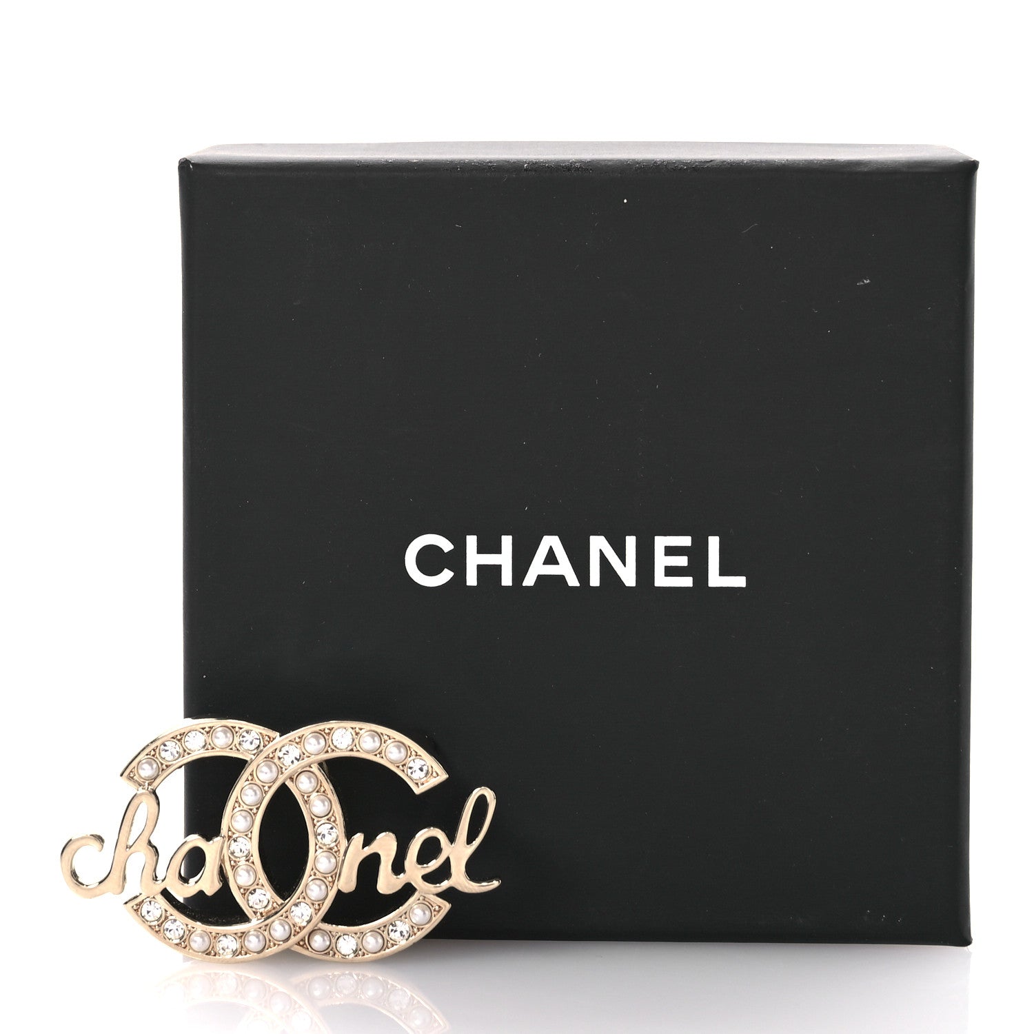 Chanel Graduated Pearl Crystal CC Brooch Gold 4 of 4