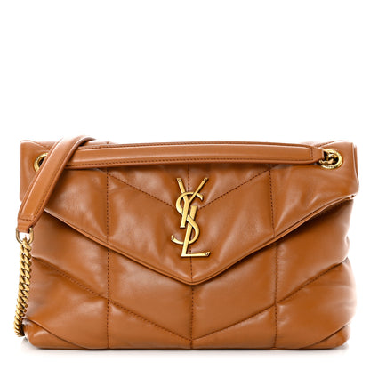 Saint Laurent Lambskin Quilted Small Loulou Puffer Monogram Chain Satchel Dark Honey 1 of 9