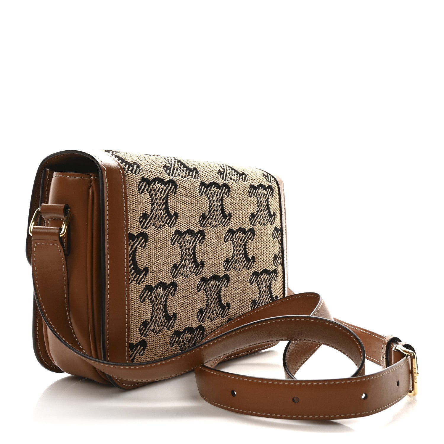 Celine Canvas Calfskin Triomphe Embroidered Medium Triomphe Bag Tan 3 of 11