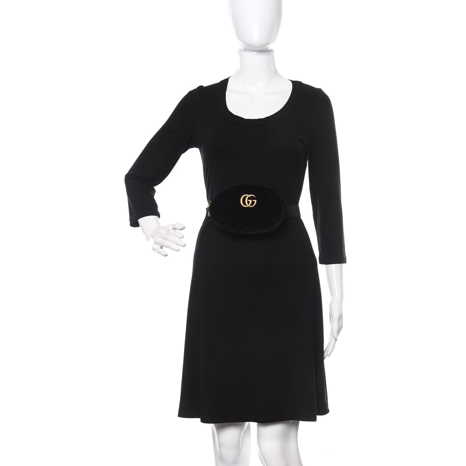 Gucci Velvet Matelasse GG Marmont Belt Bag 95 38 Black 2 of 10