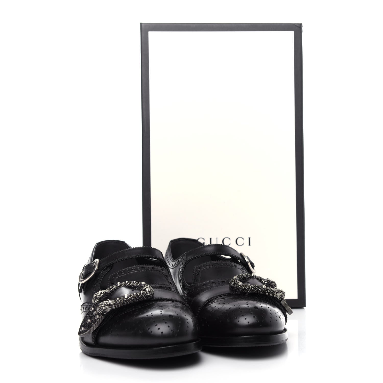 Gucci Calfskin Bee Embroidered Mens Queercore Brogue Wingtip Monk