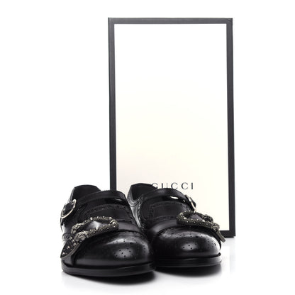 Gucci Calfskin Bee Embroidered Mens Queercore Brogue Wingtip Monk Strap Loafers 8 Black 12 of 12