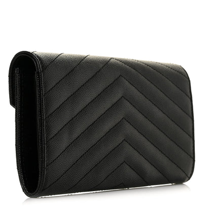 Saint Laurent Grain De Poudre Matelasse Chevron Monogram Flap Wallet Black 3 of 9