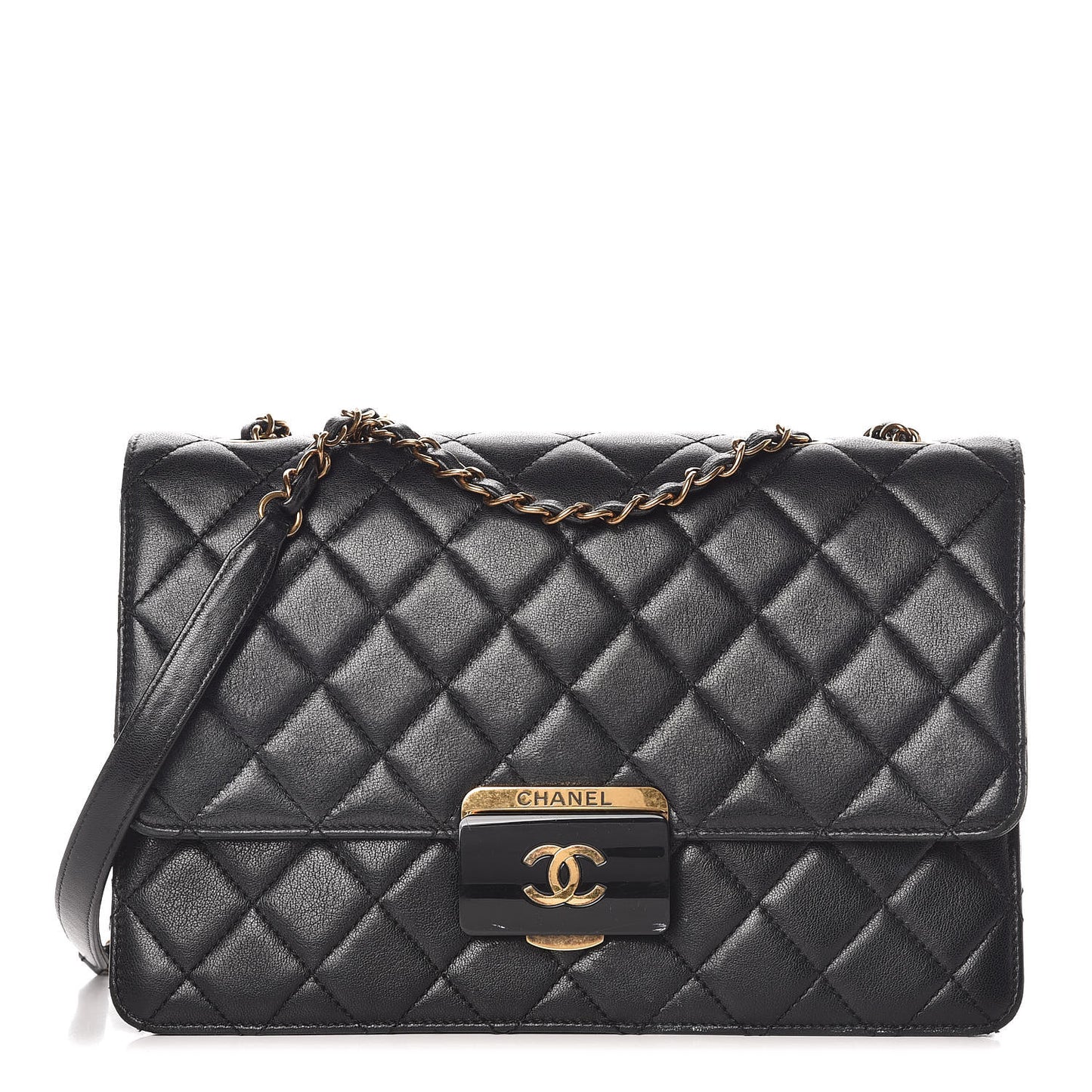 Sheepskin Quilted Large Beauty Lock Flap Black
