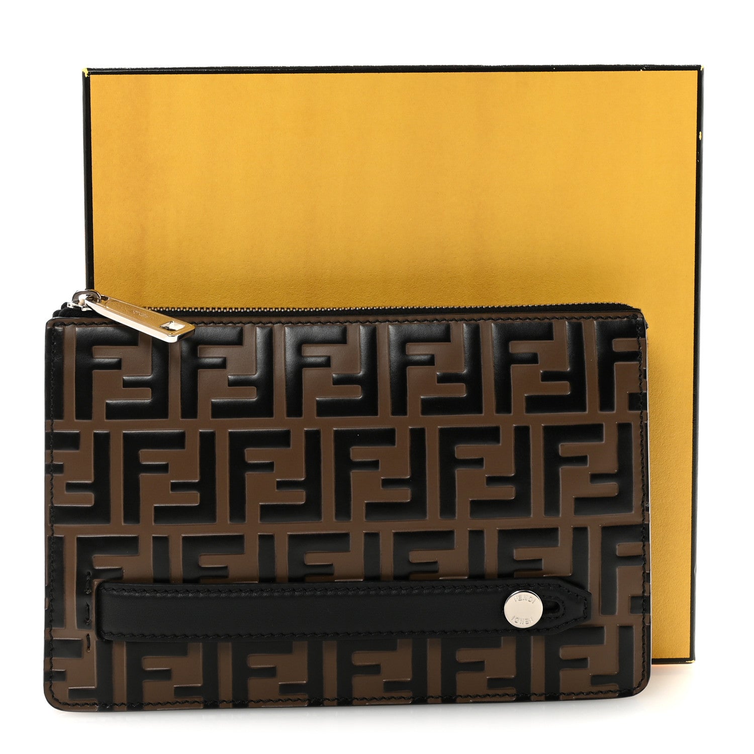 Fendi Vitello Grace FF 1974 Embossed Slim Clutch Maya Black