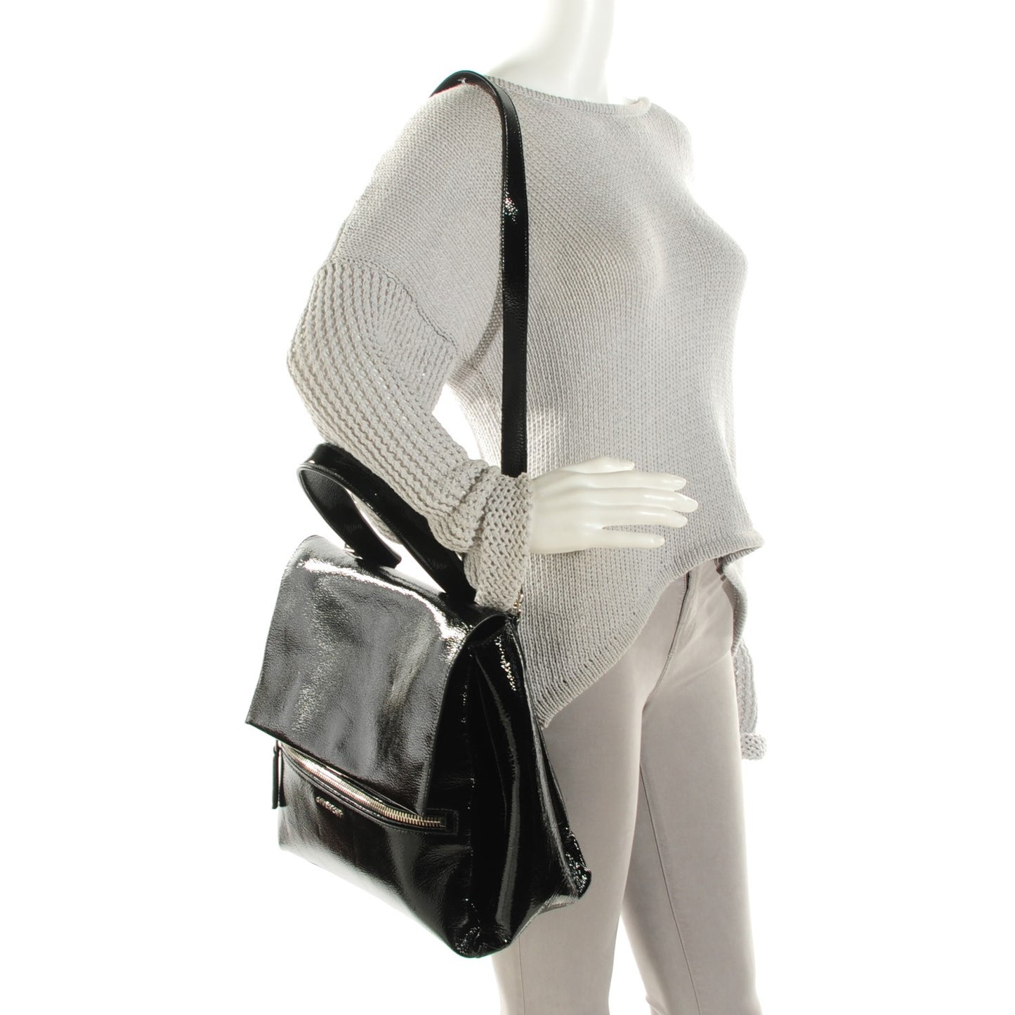 Patent Medium Pandora Pure Flap Bag Black