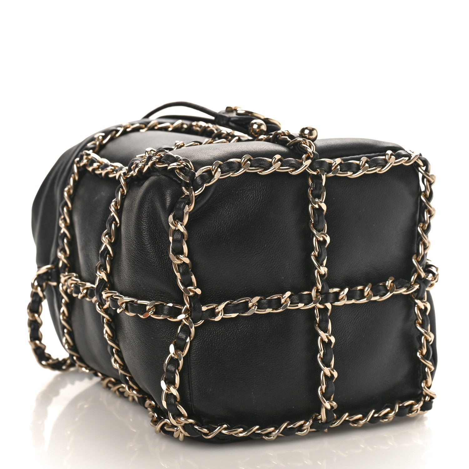 Chanel Lambskin Bucket Chain Drawstring Bag Black 4 of 9