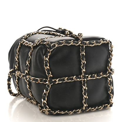 Chanel Lambskin Bucket Chain Drawstring Bag Black 4 of 9