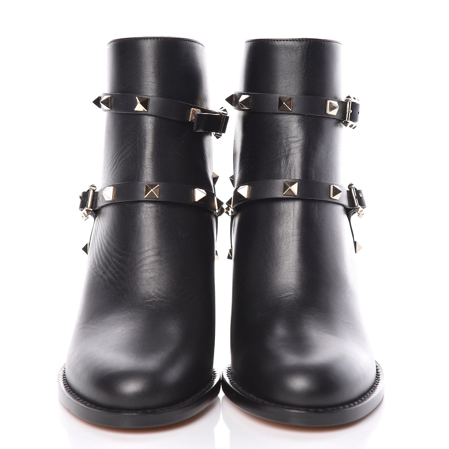 Calfskin Rockstud Double Buckle 70mm Block Heel Ankle Boots 37 Black