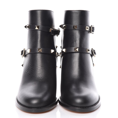 Valentino Garavani Calfskin Rockstud Double Buckle 70mm Block Heel Ankle Boots 37 Black 2 of 12