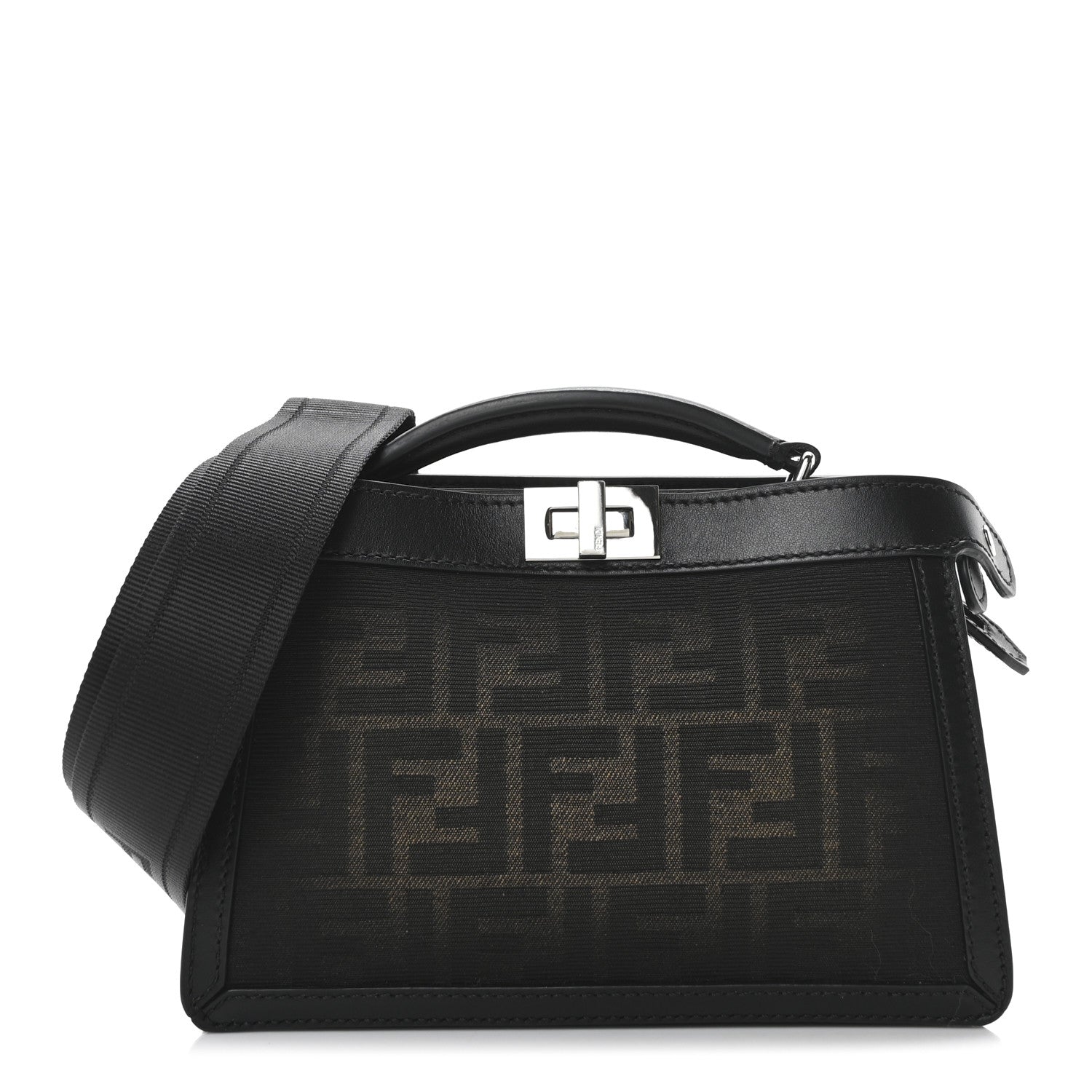 Fendi Eclissi Jacquard Vitello King FF Peekaboo I See U X Cross Satchel Tobacco Moro Black 1 of 9