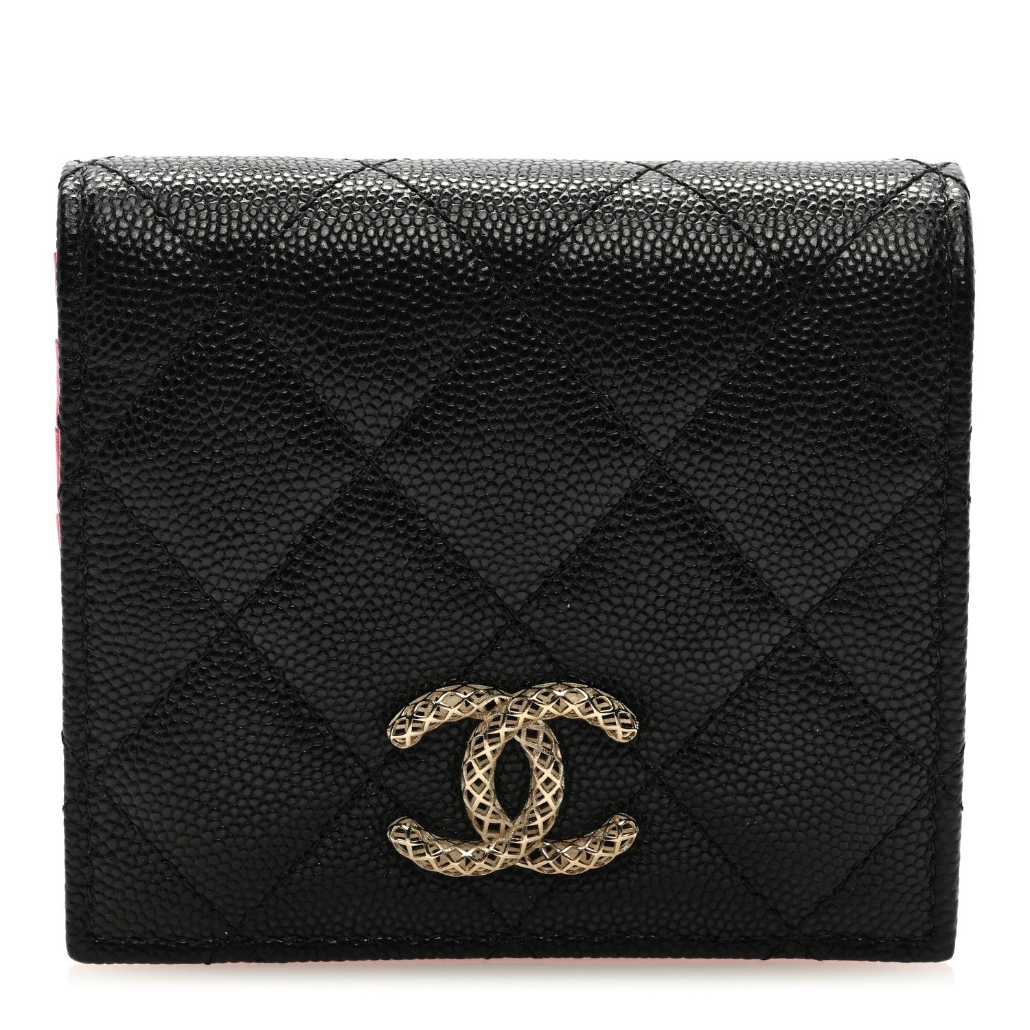 Chanel Caviar Metal Perforated Quilted Compact Bifold Wallet Black 1 of 7
