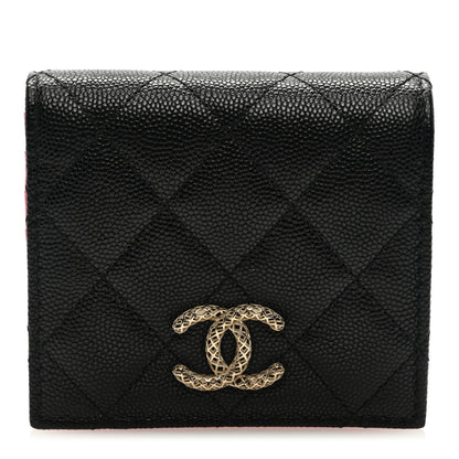Chanel Caviar Metal Perforated Quilted Compact Bifold Wallet Black 1 of 7