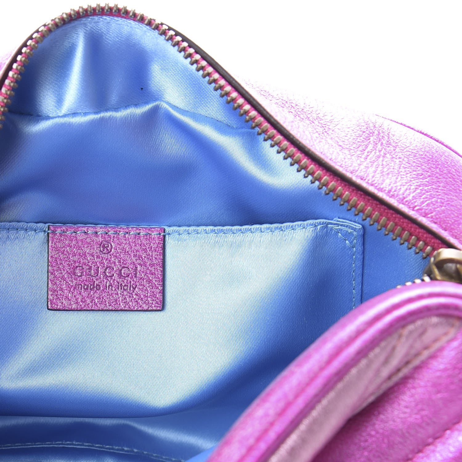 Gucci Laminated Nappa Matelasse Small GG Marmont Chain Shoulder Bag Fuxia Rosso Rosa 6 of 9