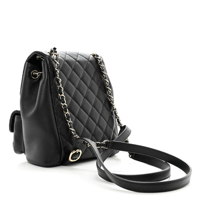 Chanel Calfskin Quilted Medium Duma Pockets Drawstring Backpack Black 3 of 9