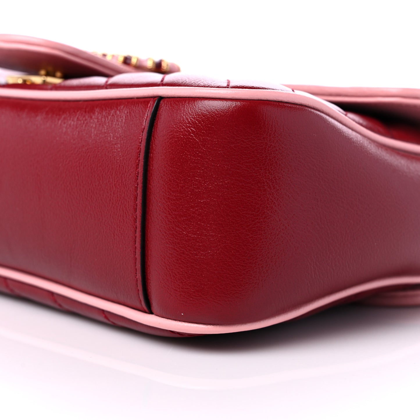 Azalea Calfskin Enamel Matelasse Diagonal Small Torchon GG Marmont Shoulder Bag New Cherry Red Wild Rose
