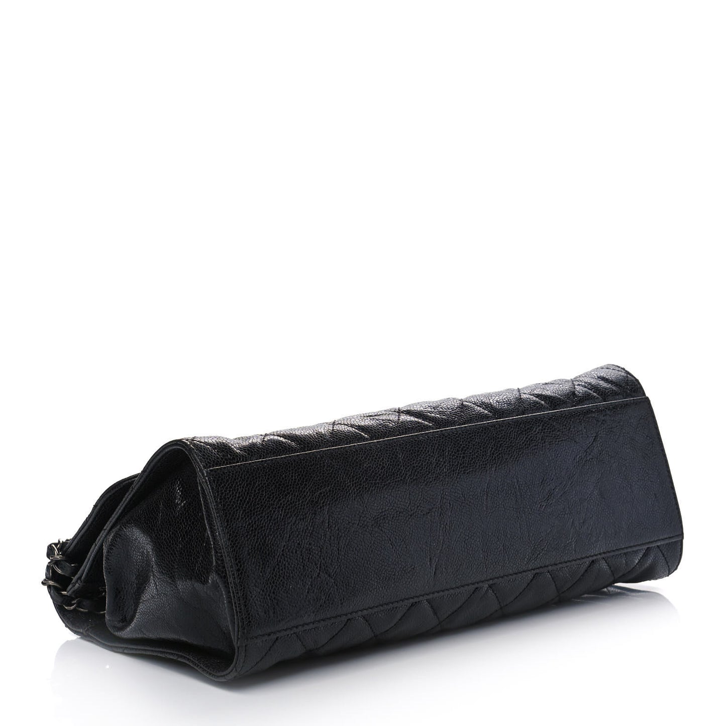 Crumpled Grained Calfskin Jumbo CC Crave Flap Black