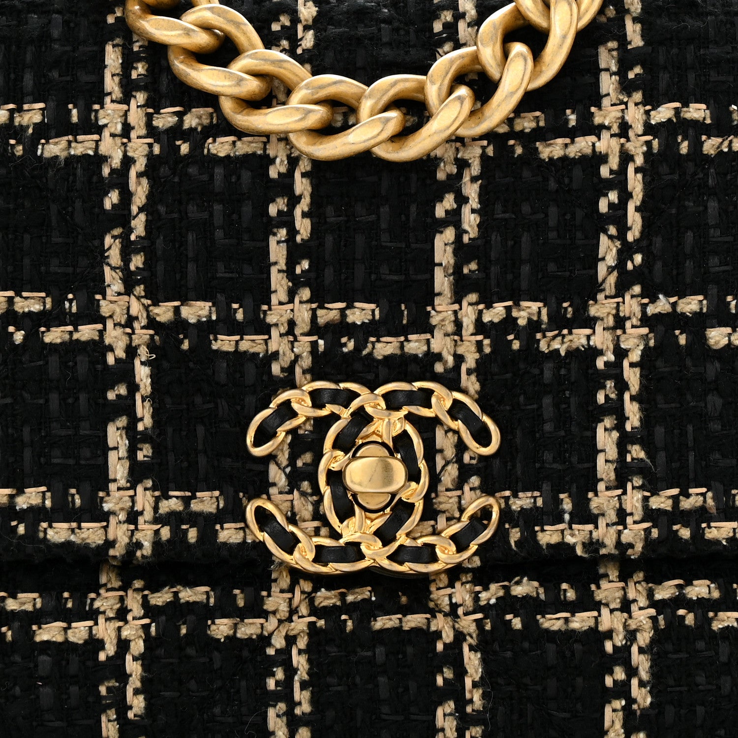 Chanel Tweed Quilted Medium Chanel 19 Flap Black Beige 8 of 11