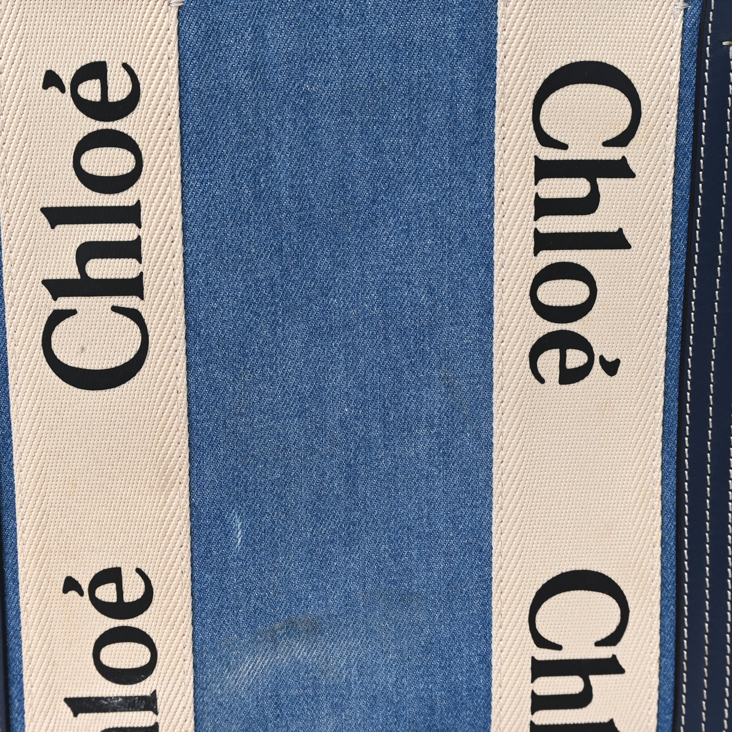 Denim Shiny Calfskin Medium Woody Ribbon Tote Navy