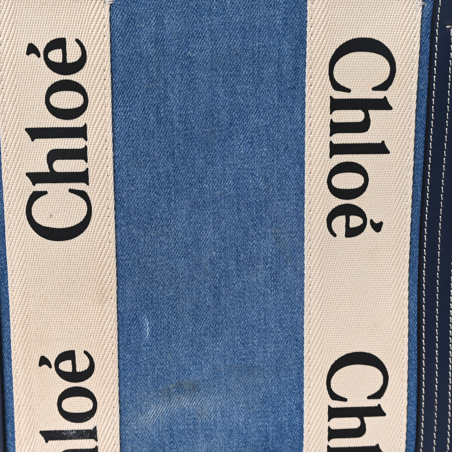 Chloe Denim Shiny Calfskin Medium Woody Ribbon Tote Navy 8 of 11