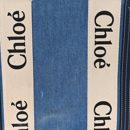 Chloe Denim Shiny Calfskin Medium Woody Ribbon Tote Navy 8 of 11