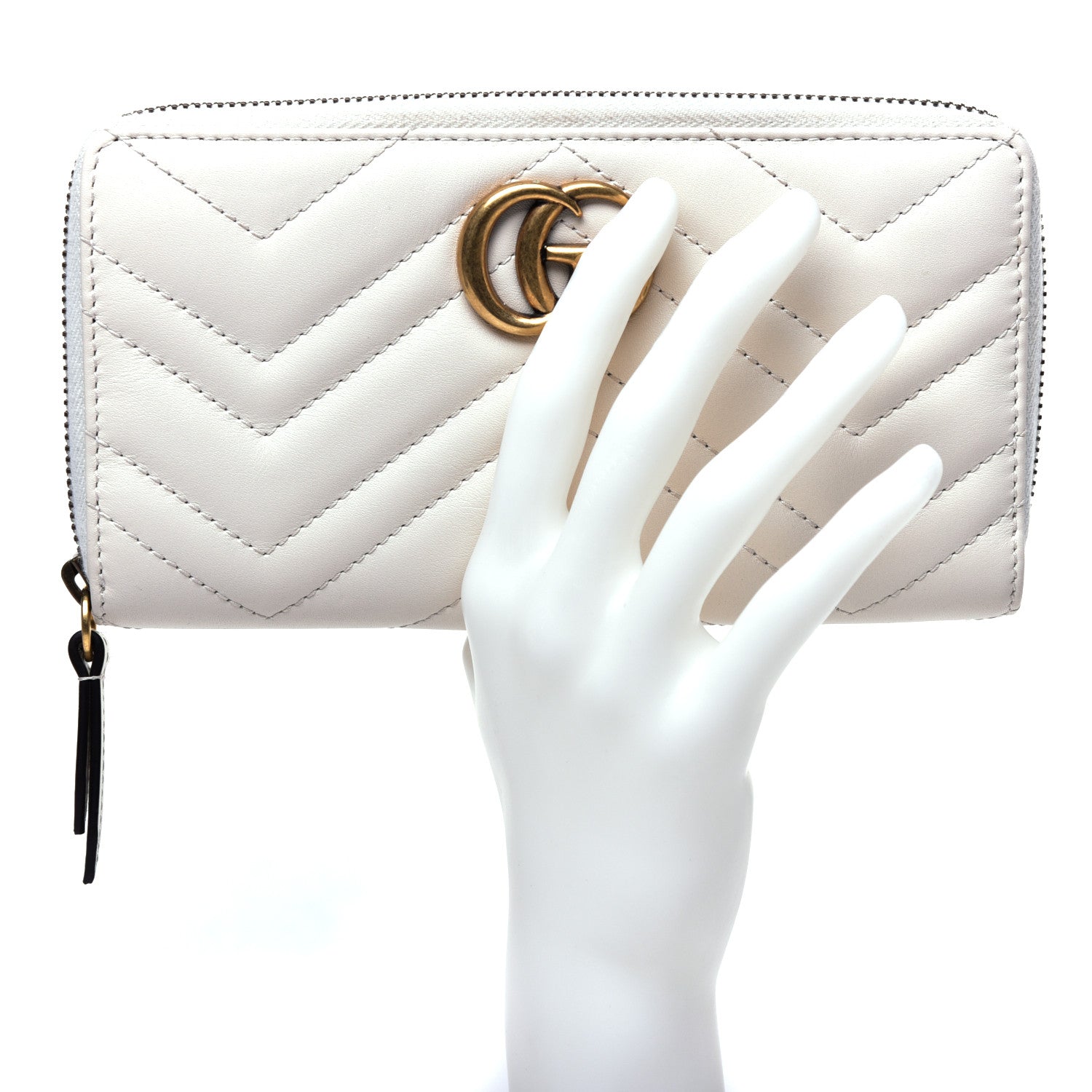 Gucci Calfskin Matelasse GG Marmont Zip Around Wallet White 2 of 9