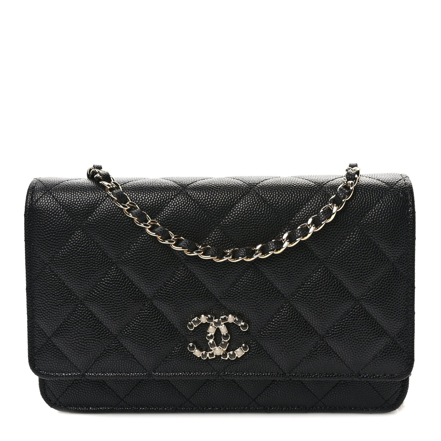Chanel Shiny Caviar Enamel Quilted CC Wallet On Chain WOC Black 1 of 11