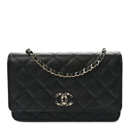 Chanel Shiny Caviar Enamel Quilted CC Wallet On Chain WOC Black 1 of 11
