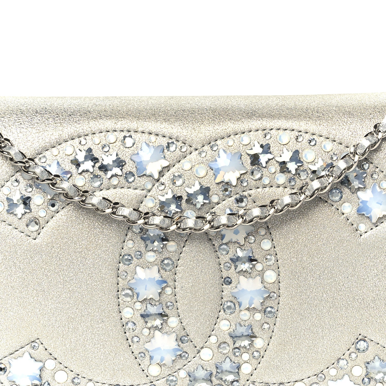 Chanel Metallic Goatskin Strass CC Clutch With Chain Silver 7 of 9