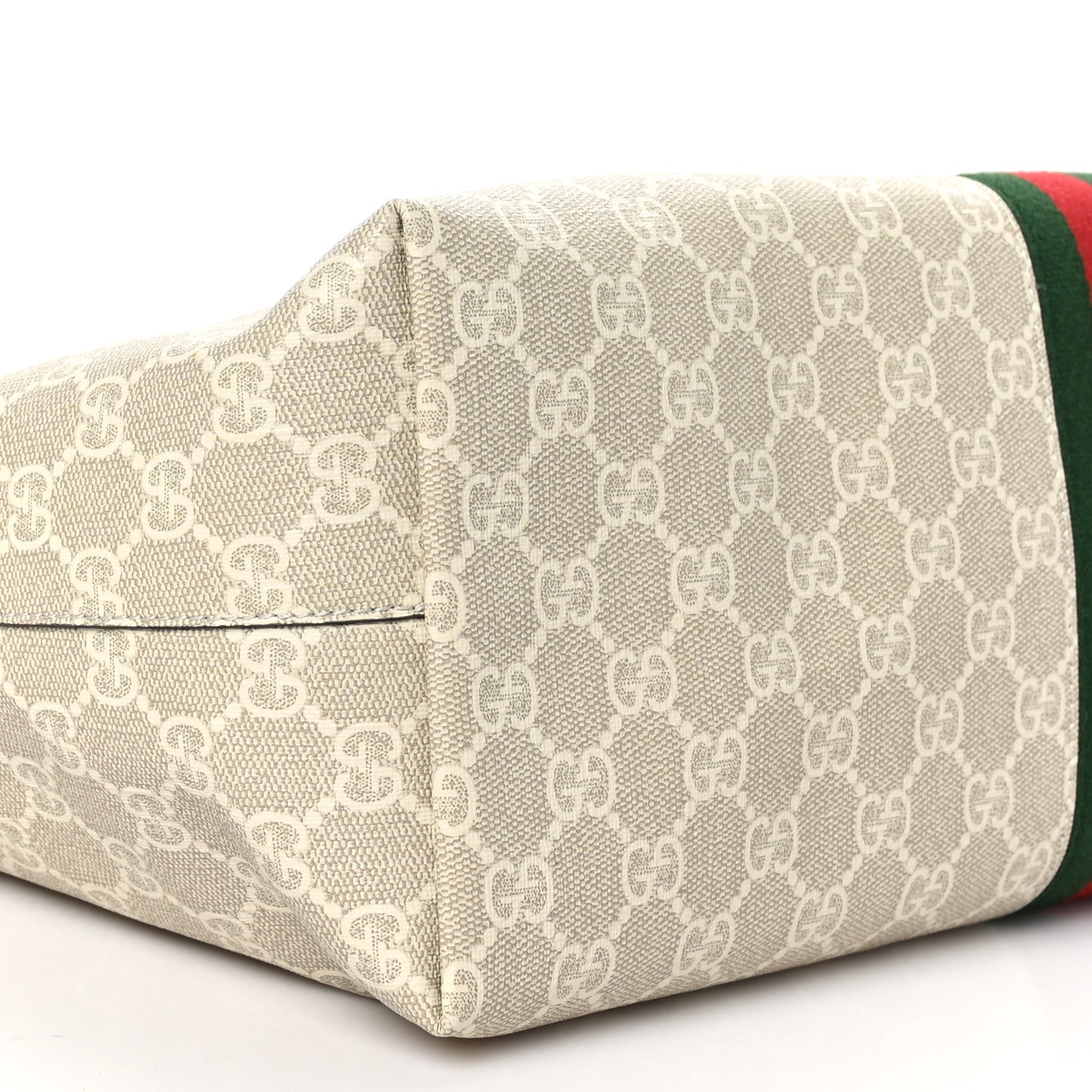 Gucci GG Supreme Monogram Textured Dollar Calfskin Web Medium Ophidia Shopping Tote Beige Mystic White Oatmeal 9 of 11
