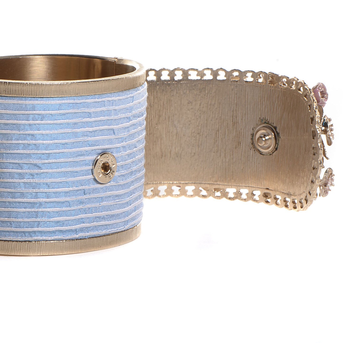 Brass Flower Cuff Light Blue