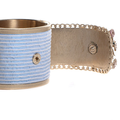 Chanel Brass Flower Cuff Light Blue 4 of 5