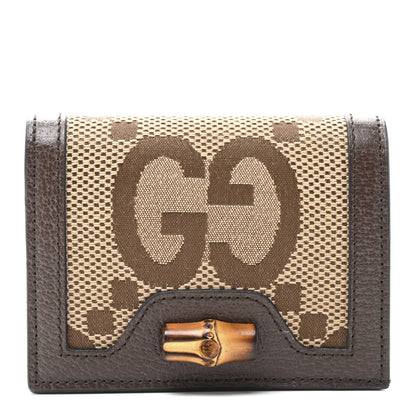 Gucci Monogram Jumbo GG Textured Dollar Calfskin Diana Card Case Wallet Camel Ebony New Acero 1 of 9