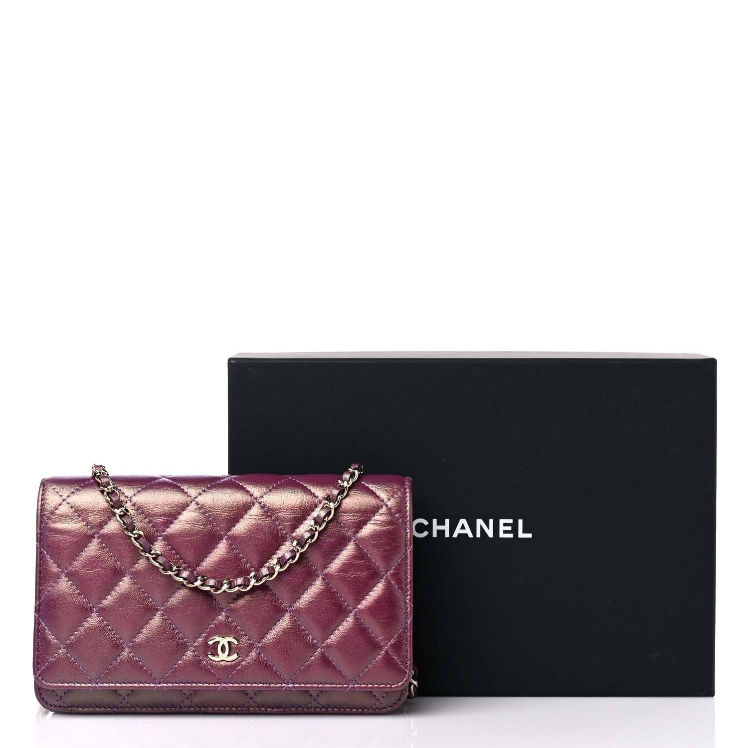 Chanel Iridescent Lambskin Quilted Wallet On Chain WOC Purple 10 of 10